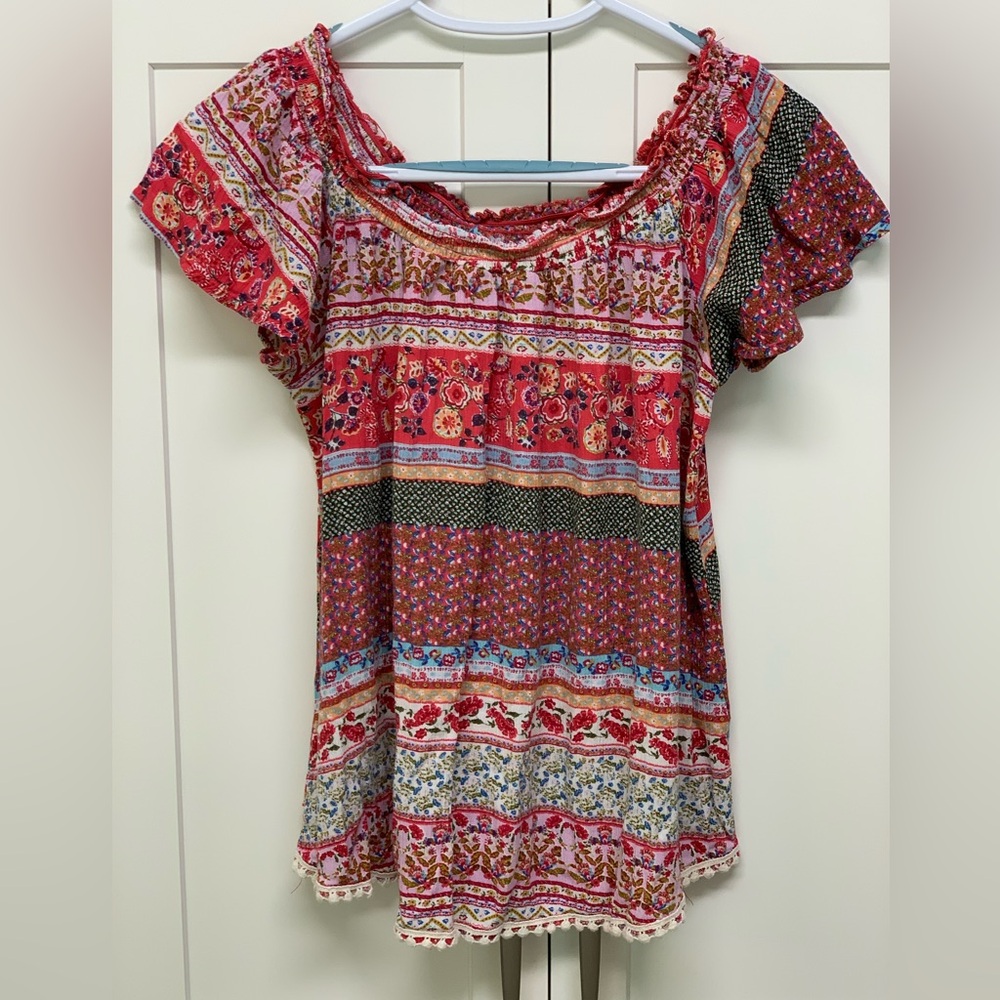 NoBo multicolor crinkle top size large 11 to 13  36" bust  EUC